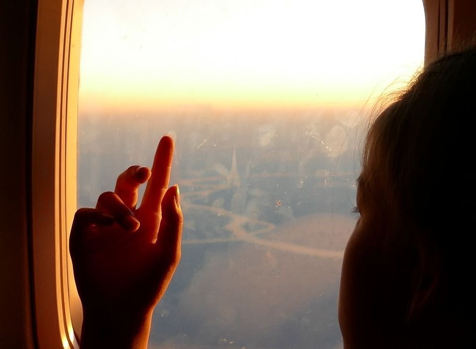 Finger Airplane Window Hand Child Girl Pointing